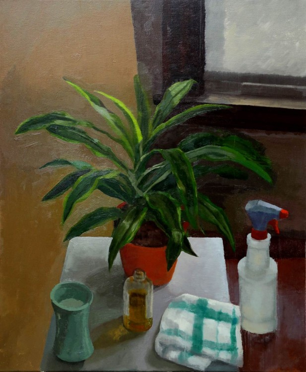 interior with plant, 2013, oil on canvas, 36 x 30 in